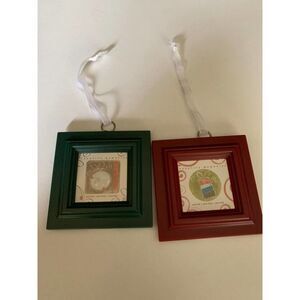 Set of 2 Creative Memories Photo Picture frame Ornaments, red and green plastic.